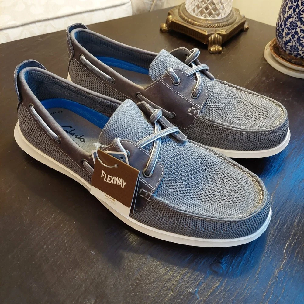 Clarks Men's Flexway Tie Oxford Boat Shoes Grey US Size 7.5 M NEW!